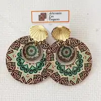 ARETES EN MADERA - CAFE Y VERDE