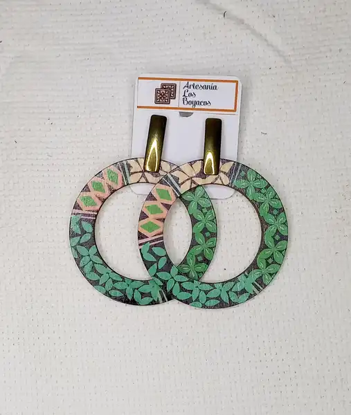 ARETES EN MADERA - REDONDO VERDE